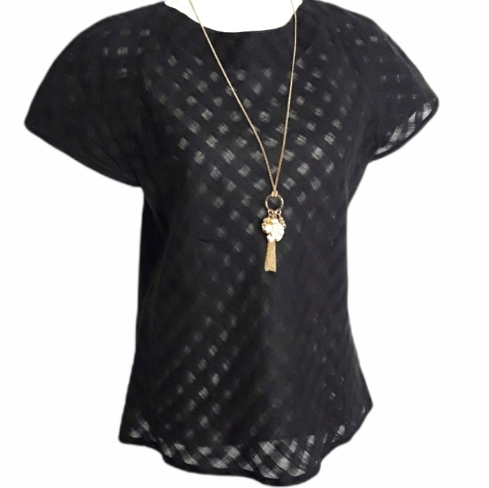 Doncaster Black Semi-Sheer Short Sleeve Blouse EUC sz 8